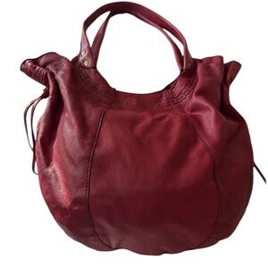 Lucky Vintage Italian Lamb Leather, deep red , hobo style , 17”x15”